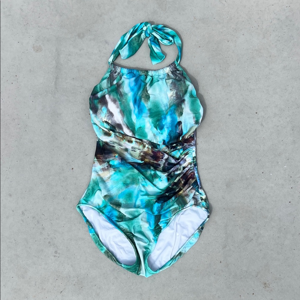 Badgley Mischka Teal and Green One Piece Swimsuit